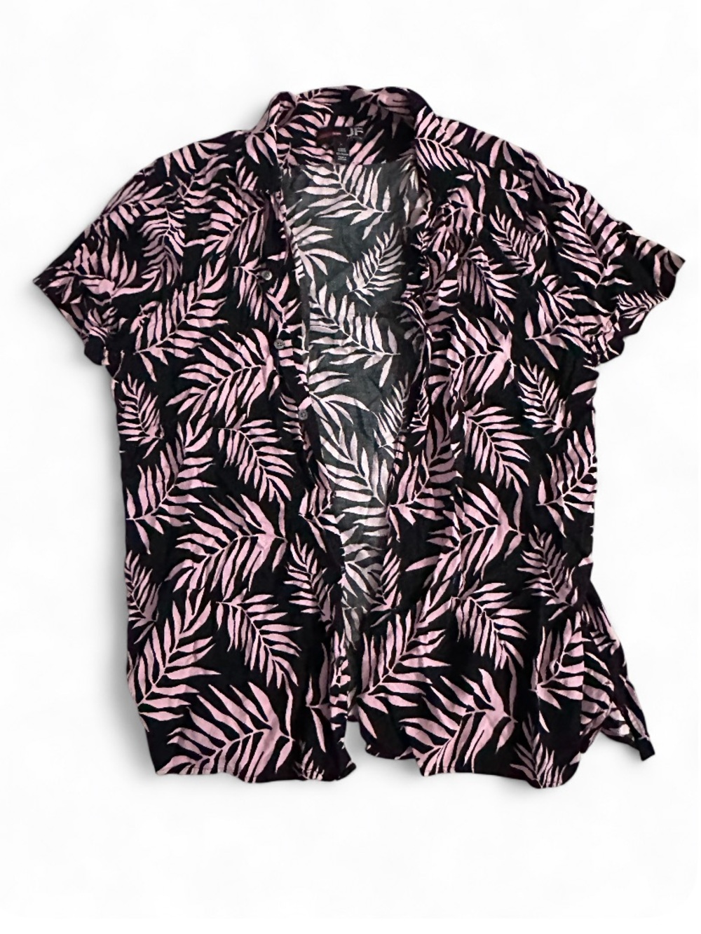 Women's Black & Pink Leaf Print Short-Sleeve Shirt